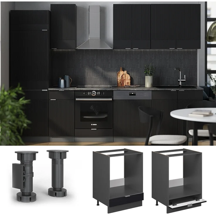 Herdumbauschrank Fame-Line Schwarz gestreift 60 cm ohne Arbeitsplatte Vicco – Bild 2