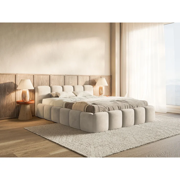 Selsey 'Cloudy Low' Polsterbett 140x200 cm, wasserabweisender Samt, Hellbeige – Bild 3