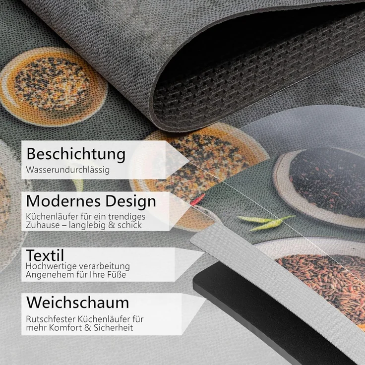 ANRO Küchenläufer RANNA Hochwertig Küchenteppich Teppich Textil, Eckig, Bodenläufer 100x65cm Mosaik Bunt pflegeleicht – Bild 4