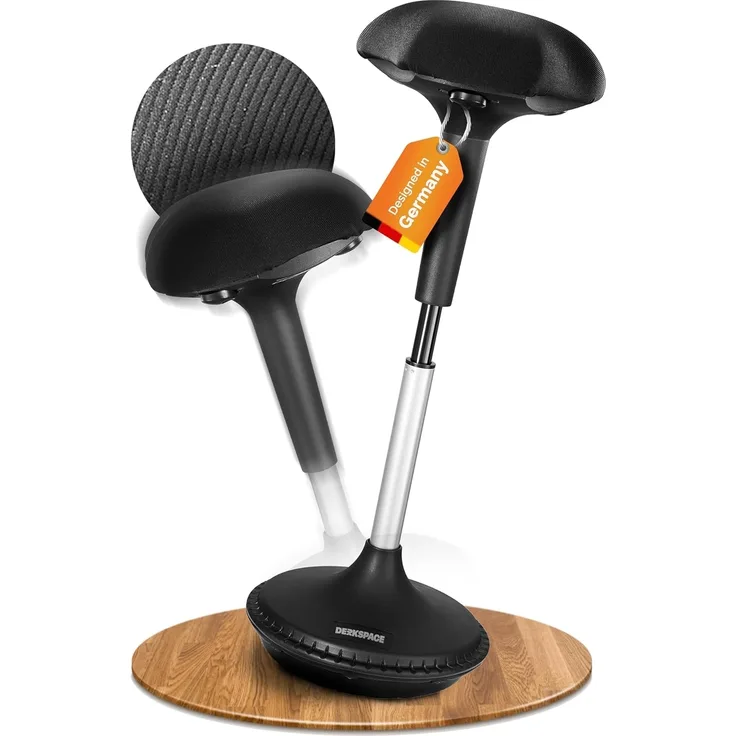 DESQUP® Ergonomischer Sitz- & Stehhocker | Höhenverstellbarer Arbeitshocker & Stehhilfe mit Wipp-, Wackel- und Kippfunktion | Bürohocker der Rücken- und Nackenschmerzen vorbeugt | 5 Jahre Garantie
