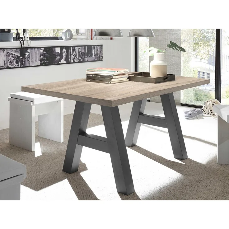 Esstisch >Trey I< in Eiche sägerau aus MDF - 140x75x90cm (BxHxT)