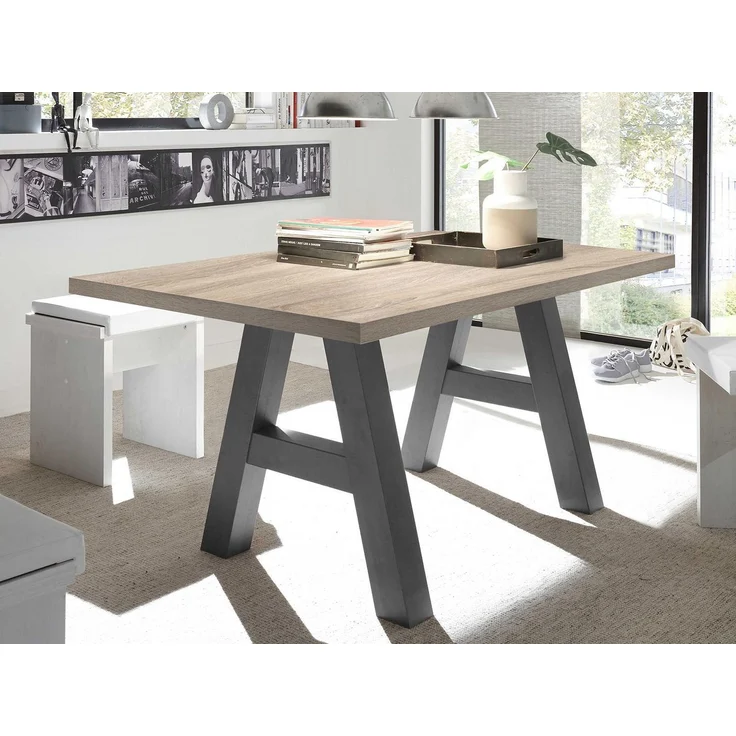 Esstisch >Trey I< in Eiche sägerau aus MDF - 140x75x90cm (BxHxT) – Bild 1