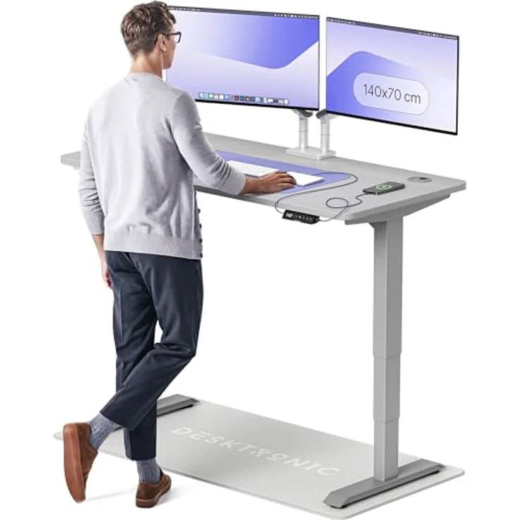Höhenverstellbarer Schreibtisch - Höhenverstellbar Elektrisch mit Flüsterleisem Dual-Motor & Touchscreen - Hohe Tragfähigkeit - Stehtisch von Desktronic, Grau + Grau, 140x70 cm – Bild 2