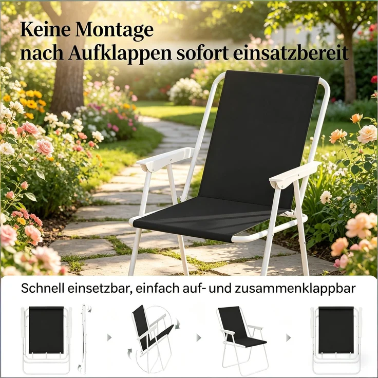 Klappstuhl 58 x 53 x 76 cm, schwarz, 600D Oxford mit Eisenrohr, leicht und faltbar, 1er-Set – Bild 7