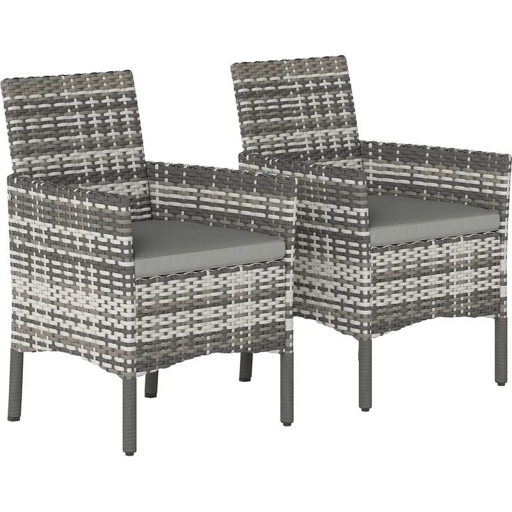 MELAYR, 2er Set Gartenstuhl Polyrattan Gartenmöbel mit 2 Sessel Abnehmbaren Kissen Stahlrahmen Grau, 62 x 58 x 87 cm – Bild 1