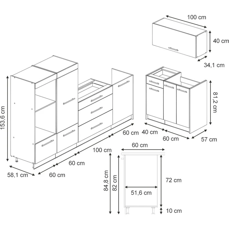 Küchenzeile Fame-Line Dunkelblau Hochglanz/Weiß 380 cm, AP Marmor Vicco – Bild 2