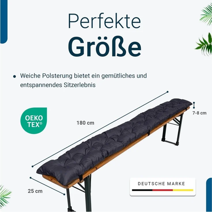 TexDeko Bankauflage TexDeko Garden 2er-Pack Bierbankauflagen gesteppt für Bierzeltgarnitur, (Doppelpack), Länge: nach Wahl, UV-beständig – Bild 2