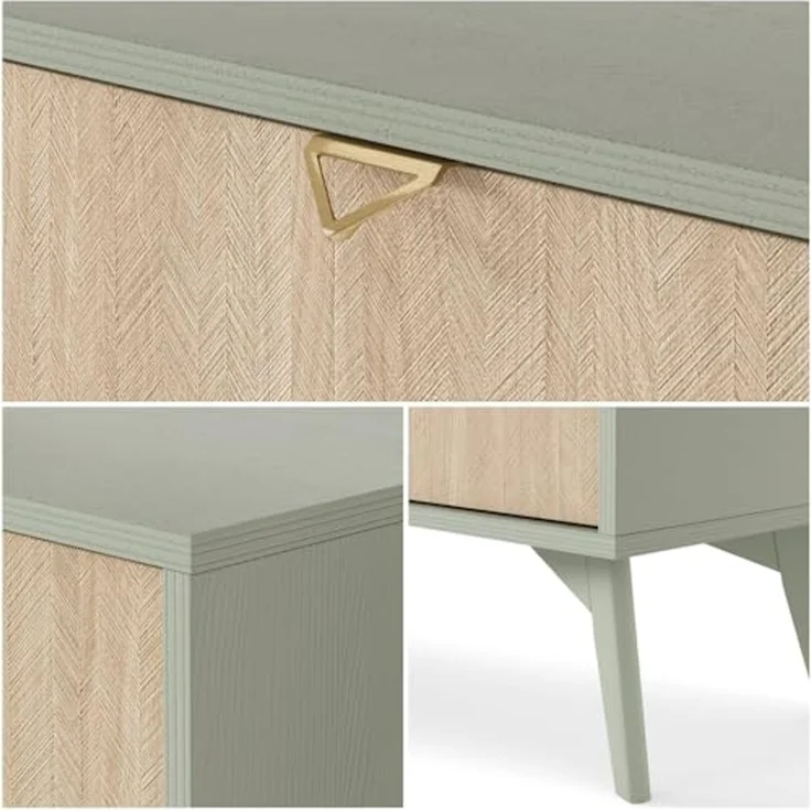 Lomadox Sideboard FAREHAM-160, 158cm breit, eukalyptusfarben, Front mit Fischgrätenmuster – Bild 6