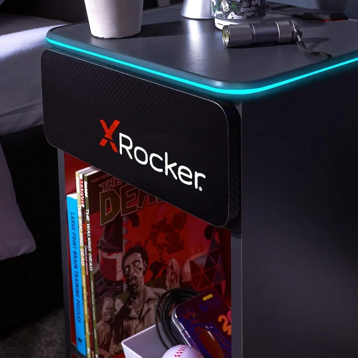 X Rocker Carbon-Tek Gaming Nachttisch mit LED-Beleuchtung & Wireless Charging Ladepad - grau/rot – Bild 4