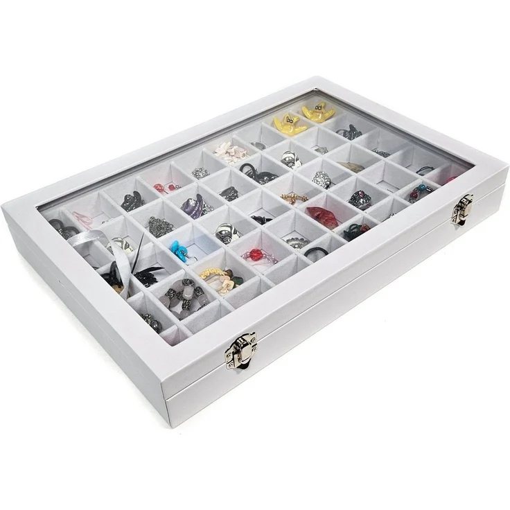 Yudu Schmuckkasten Schmucklade Schmuckkasten Schaukasten mit Glasdeckel Weiss – Bild 2