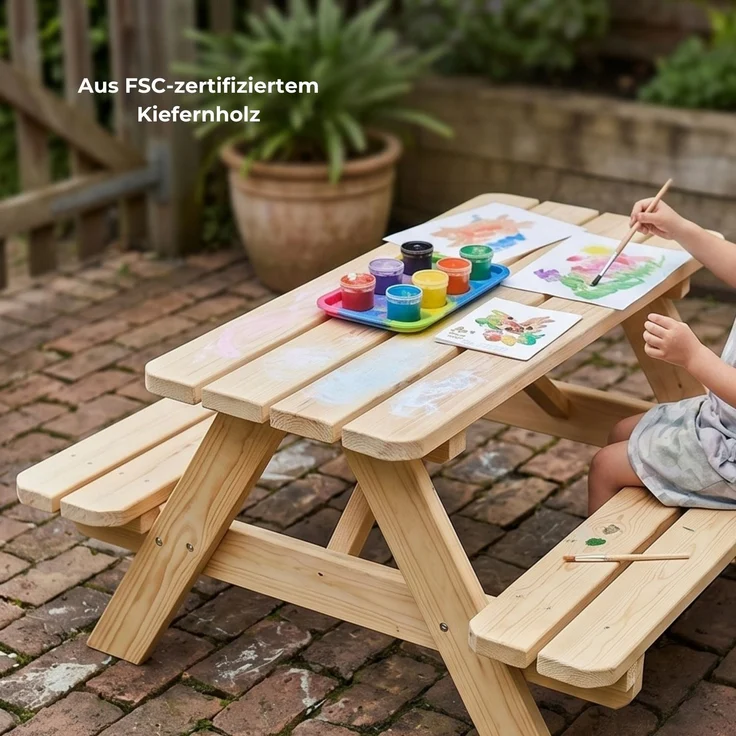 Picknicktisch Kinder Gartentisch Jimmy Kiefer Holz 90x85cm – Bild 4