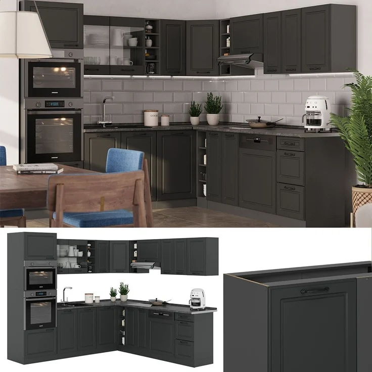 Eckküche R-Line Anthrazit Landhaus/Anthrazit 247 x 60 cm , AP Eiche Vicco – Bild 3