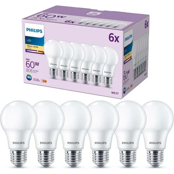 Philips LED classic Lampe 60W E27 Warmweiß 806lm matt 6er P – Bild 1