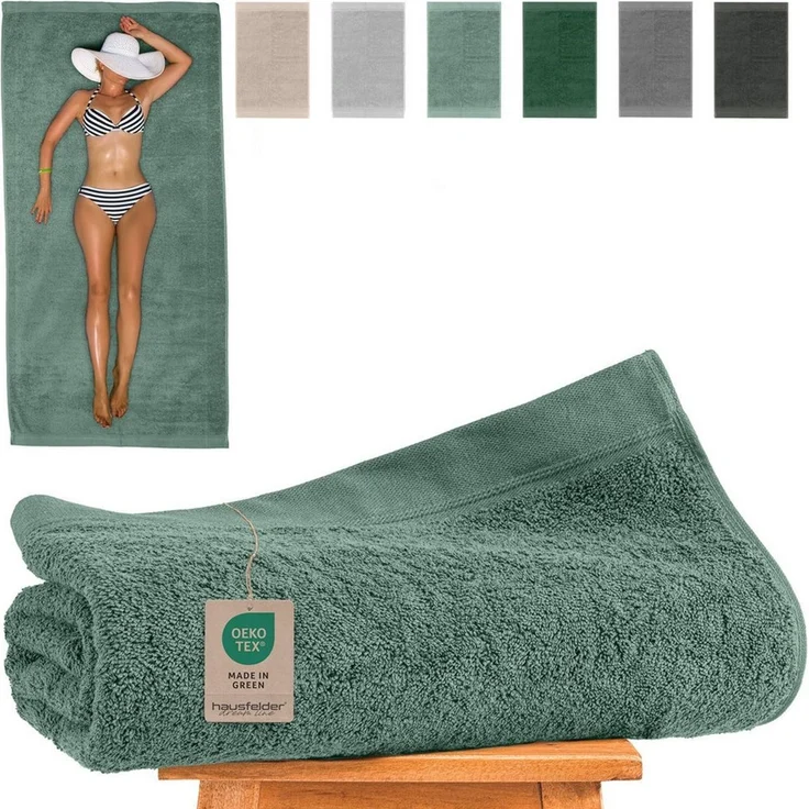 Hausfelder Saunatuch Saunahandtuch XXL (Dunkelgrün, Badehandtuch groß 100x200cm), (1-St), Mit Aufhängeschlaufen, saugstark – Bild 5