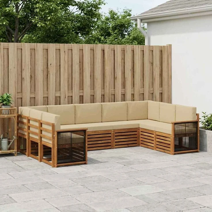 vidaXL Outdoor-Sofagarnitur 9 stk. 9-Sitzer Natur und Beige 3384834 – Bild 1