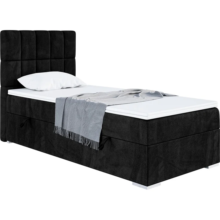 MEBLINI Boxspringbett LUKAS 100x200cm Links - H4/Schwarz Samt - mit Bettkasten - Gepolstert Einzelbett mit Topper & Taschenfederkern-Matratze – Bild 1