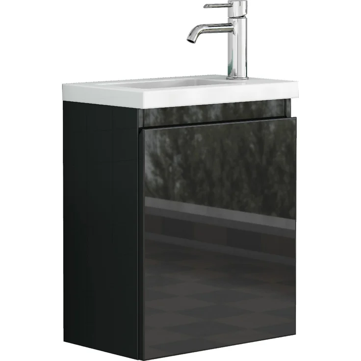 Badezimmerschrank mit Keramikwaschbecken und Spiegel, wandmontiert, 39,8x24,8x48 cm, Schwarz – Bild 9