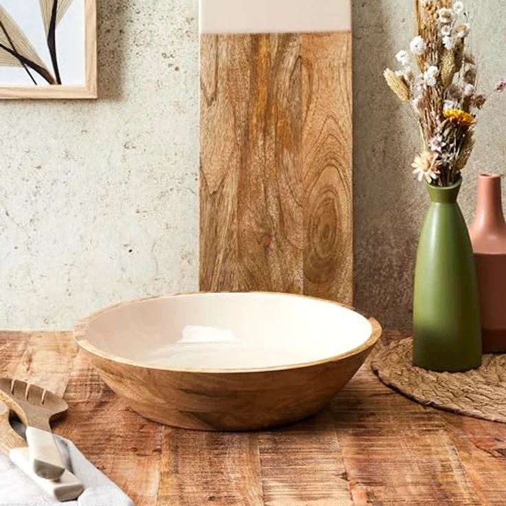 HOME DECO FACTORY, KA0572, Dune Uni Mango Wood Salad Bowl, elegant and Natural Design, ideal for Salads and Various Dishes, Easy to Maintain, Diameter 33 cm, beige Brown Color – Bild 5