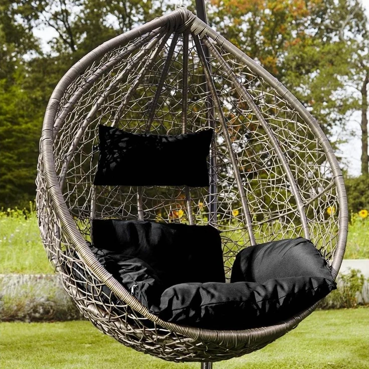 HOME DELUXE Hängesessel CIELO (Inklusive Gestell, Sitz-, Seiten- und Rückenkissen), 123 x 200 cm, Polyrattan, Rattansessel, Outdoor Schwebeliege – Bild 2