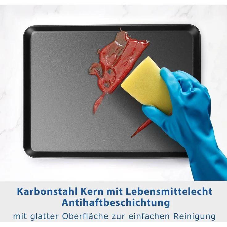 TEAMFAR Ofenblech Rechteckig Backform aus Karbonstahl Antihaft 31,5 x 24,3 x 2,5 – Bild 4