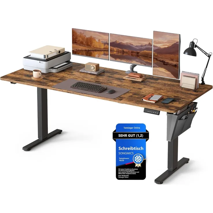 SONGMICS Höhenverstellbarer Schreibtisch elektrisch, 180x80 cm, Verstellbarer Tisch, Memory-Funktion für 4 Höhen, für Büro, vintagebraun LSD138K01
