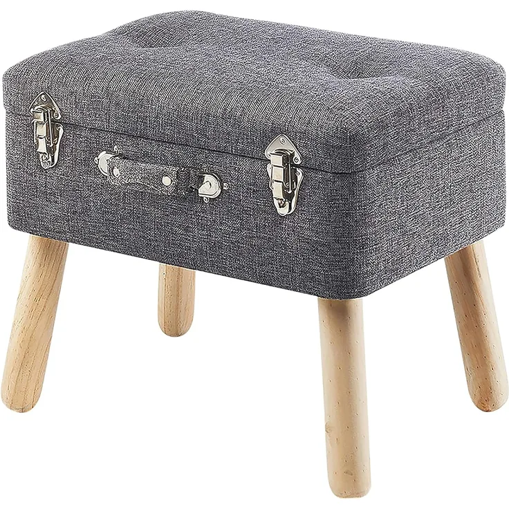 Kobolo Sitzhocker Kofferhocker Polsterhocker aus Textil in hellgrau (1 Stück)