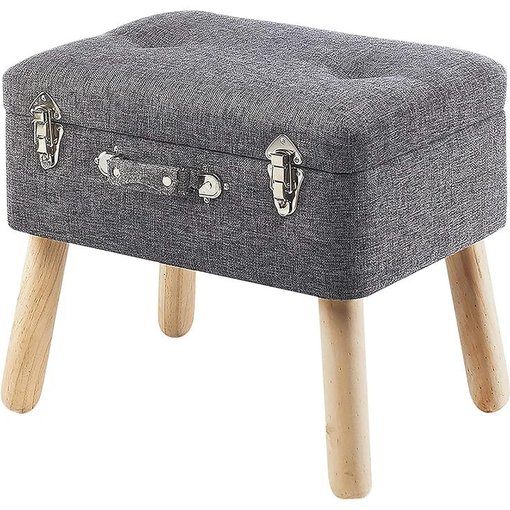 Kobolo Sitzhocker Kofferhocker Polsterhocker aus Textil in hellgrau (1 Stück) – Bild 1