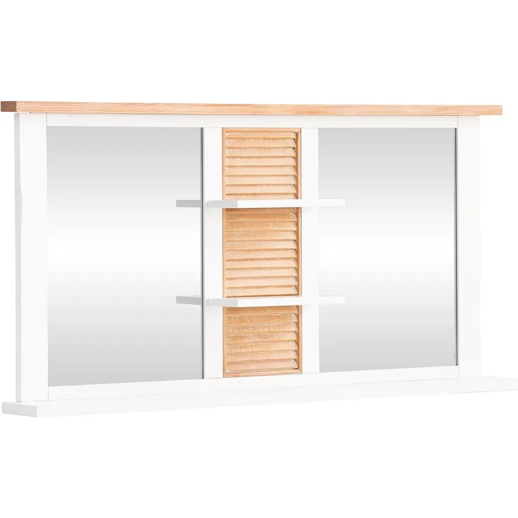 Capera Badspiegel in Weiß, Massivholz, 140x70 cm - Landhausstil Eleganz mit Praktischer Ablage