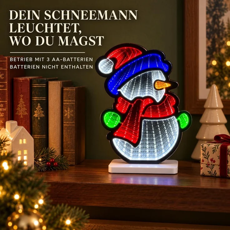 LED Infinity Spiegel Santa Stop Here 40,5 cm, Weihnachtsmann mit Timer – Bild 9