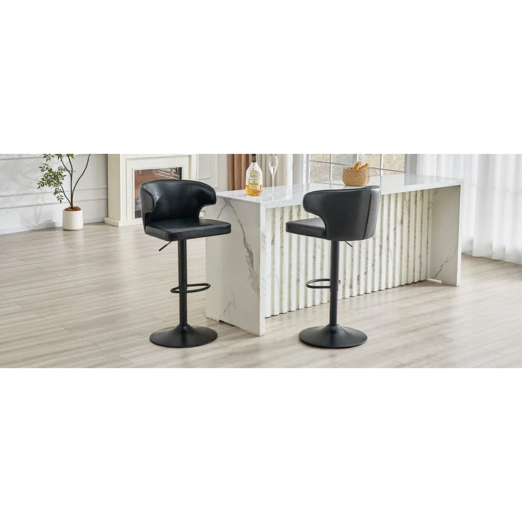 2er Set Barhocker mit Lehne Höhenverstellbar, 360° Drehbar Barstuhl mit großem Sockel & Fußstütze, Moderner Küchenhocker für Bar Küche Theke (Nur Stühle)--Schwarz--110x45x49.7cm--YOUDENOVA – Bild 4