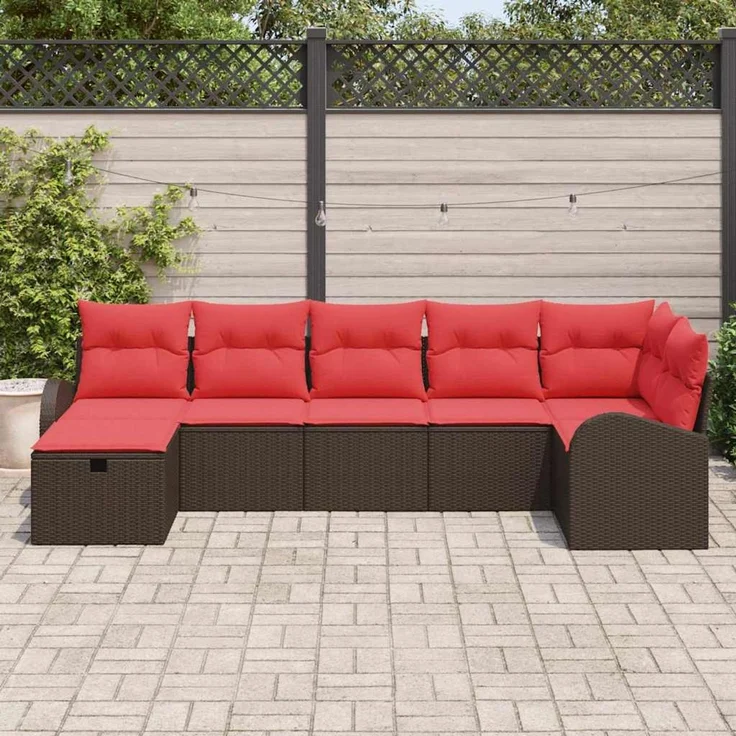 vidaXL Sofa Set mit Kissen mit Speicher Braun und Rot Poly-Rattan 3359103 – Bild 3