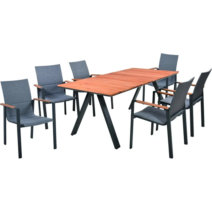 Tischgruppe Davina 7 tlg. aus Alu / Teak FSC 100%