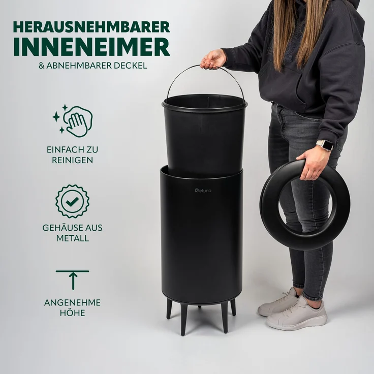 eluno Multifunktionstonne mit Nylonbeutel und runder Öffnung, Metall, schwarz, ca. 36 Liter – Bild 6