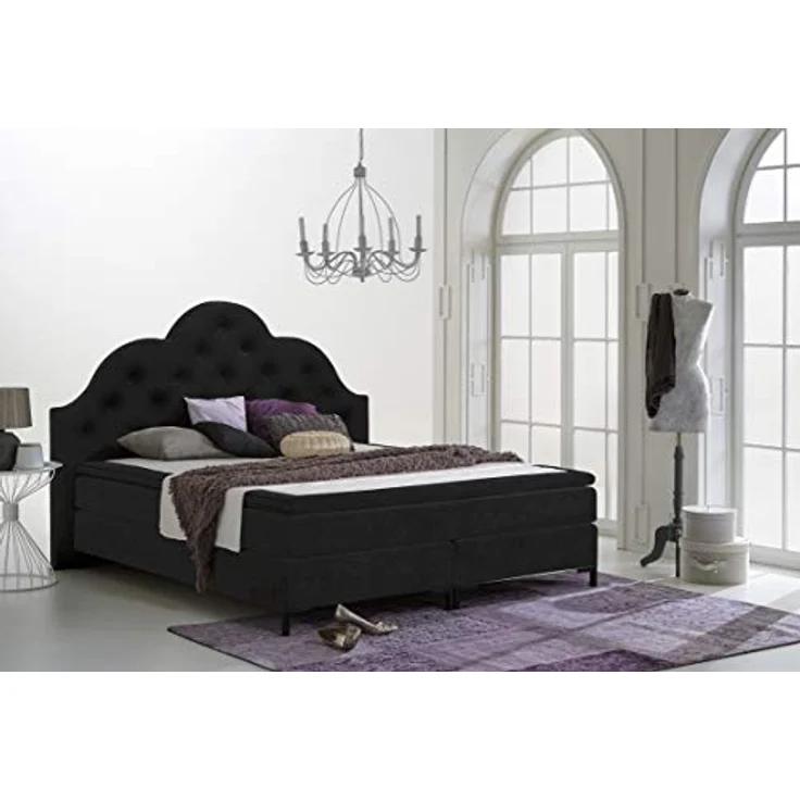 Atlantic Home Collection Boxspringbett CARO LUXE, 140x200 cm, inklusive Topper (Härtegrad H2), Nachtschwarz – Bild 2