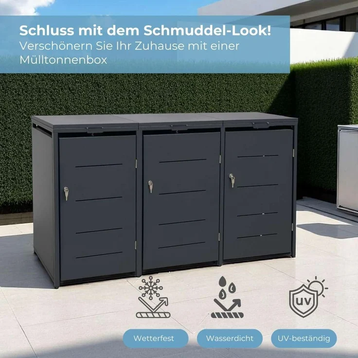 Metall Mülltonnenbox 3er Mülltonnenverkleidung 196 x118 cm Conta Anthrazit – Bild 2