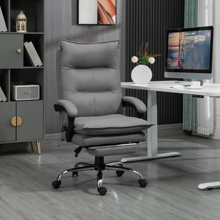 MELAYR, Bürostuhl mit Massagefunktion, Heizfunktion, Fernbedienung, ausfahrbare Fußstütze, 66 x 74 x 121.5 cm, Grau – Bild 3