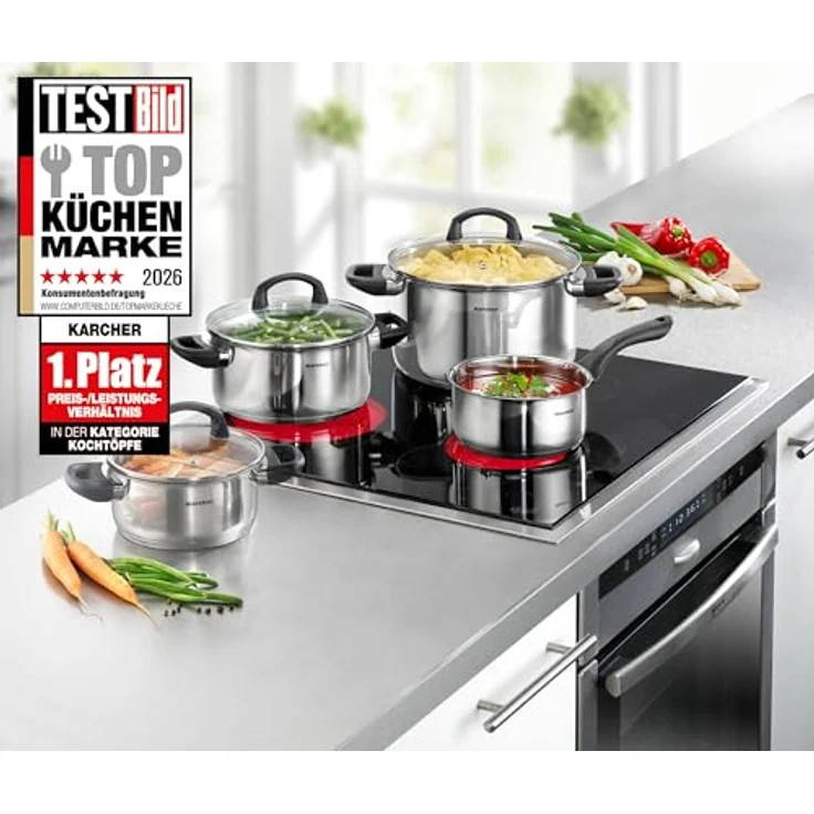 Karcher Topf-Set Mia 4-teilig, Edelstahl (4-tlg), inkl. 3 Glasdeckel, Induktion – Bild 3
