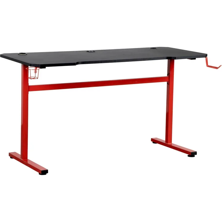 Carryhome 'PLAYER' Computertisch, MDF Carbon Dekor anthrazit rot schwarz, 140 x 75 x 60 cm, mit Headset- und Becherhalter