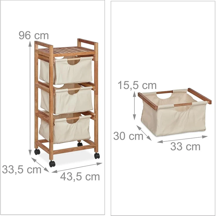 Relaxdays Badregal mit 3 Wäschekörben beige – Bild 3