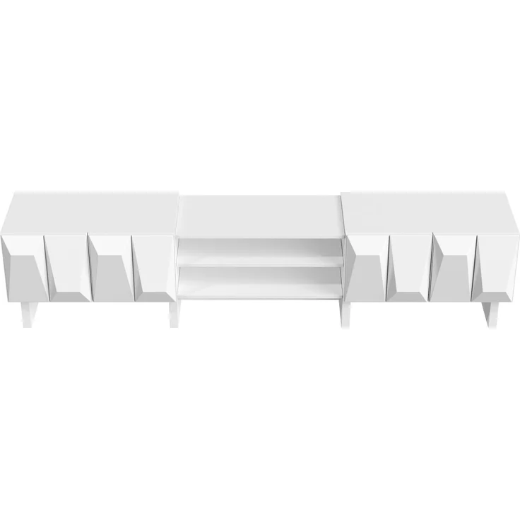 Wohnzimmermöbel Set mit 3D-Front, TV-Lowboard, Vitrinenschrank und Couchtisch, modernes Möbel-Set aus PB, geometrisches Design--Weiß--180x34x44.5cm--YOUDENOVA – Bild 10