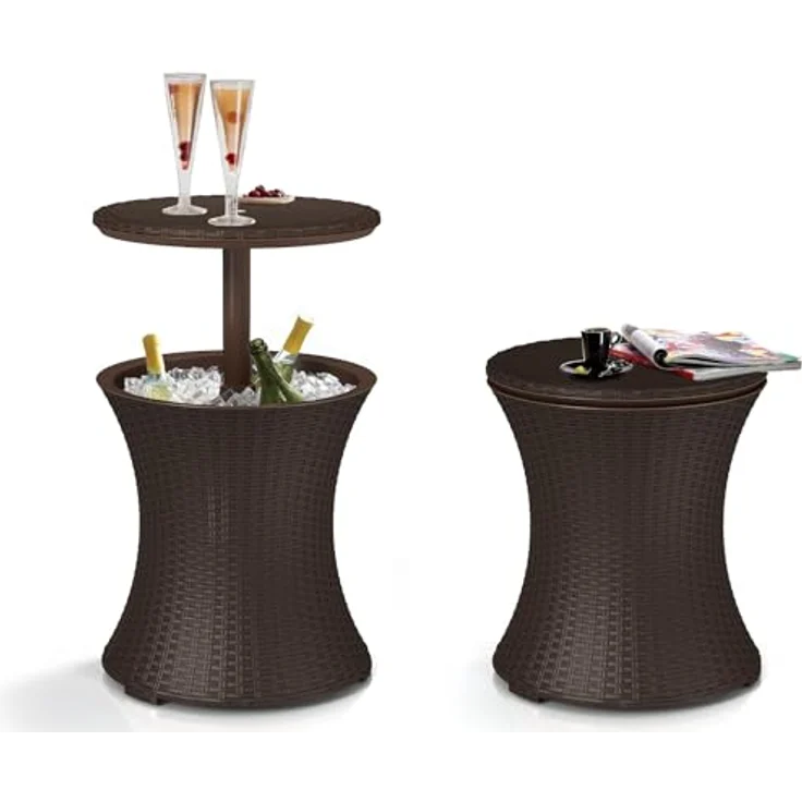 Keter Pacific Cool Bar, 3-in-1 Cocktailtisch, Couchtisch und Outdoor Eiskühler in Rattanoptik, UV-geschützt und wetterfest, braun, Kühlbox 30l Volumen – Bild 8