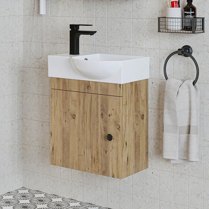 Roomart Badmöbel-Set PUNTO SET, 3-teilig – Soft-Close, Waschbecken & Seitenschrank, (Komplett-Set, Badmöbelset Unterschrank mit Waschbecken Badezimmer Möbel Gäste WC), Soft-Close, Seitenschrank, Spiegelschrank, Waschbecken