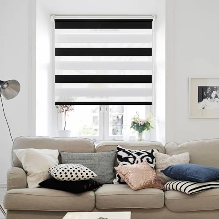 Deswell Doppelrollo Klemmfix ohne Bohren Schwarz-weiß B60 x H130 cm (Stoffbreite 56cm) Rollos für Fenster ohne Bohren für Fenster mit Lichtdurchlässig & Verdunkelnd/Höhe Stufenlos Verstellbar – Bild 8