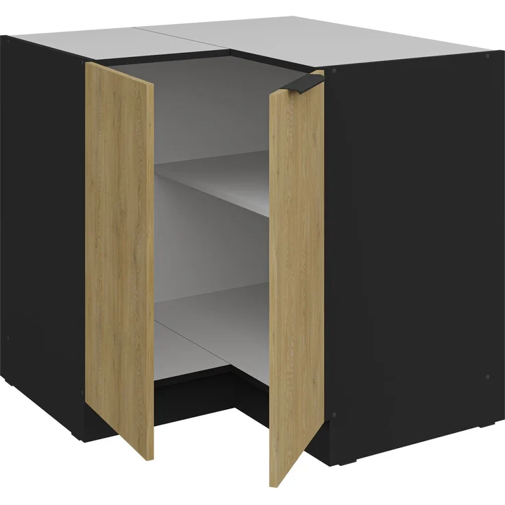Küchen Eckunterschrank 90x90 cm CREMONA Eiche hell + Schwarz matt Küche Küchenzeile Küchenblock Einbauküche – Bild 2