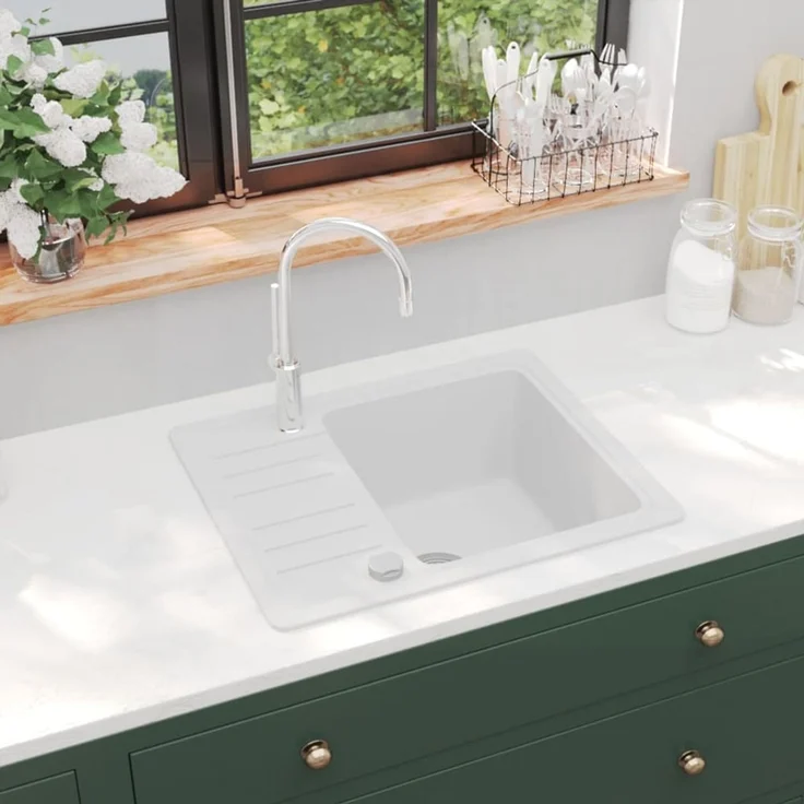 Küchenspüle | Granitspüle Einzelbecken Weiß SH638 – Bild 1
