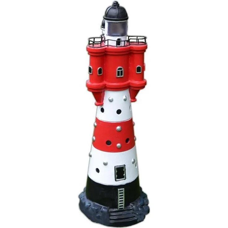 HAC24 LED Solarleuchte XL Solar Leuchtturm Rot Weiß Solarbeleuchtung Gartendekoration, LED fest integriert, Mit Dämmerungssensor, 50 cm – Bild 2