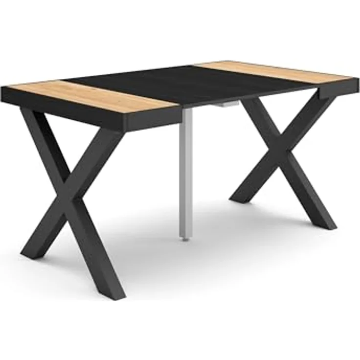 Skraut Home | Ausziehbarertisch | Multifunktionaler ausziehbarer | 140 | Für 6 Gäste | Massivholz Beine | Moderner Stil | Eiche Schwarz