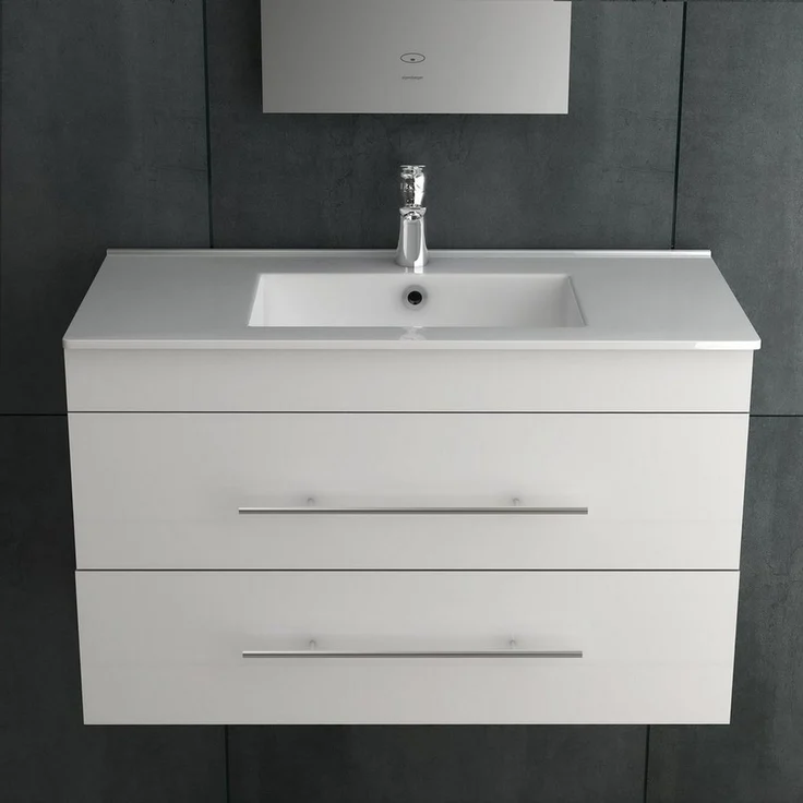 Alpenberger Badmöbel-Set - Bad Waschbecken mit Unterschrank - Waschtisch-Set Vormontiert, (2-tlg, Badezimmerunterschrank mit Waschbecken), Gästebad Waschtisch in Weiß mit Nano & Softclose Schubladen – Bild 2