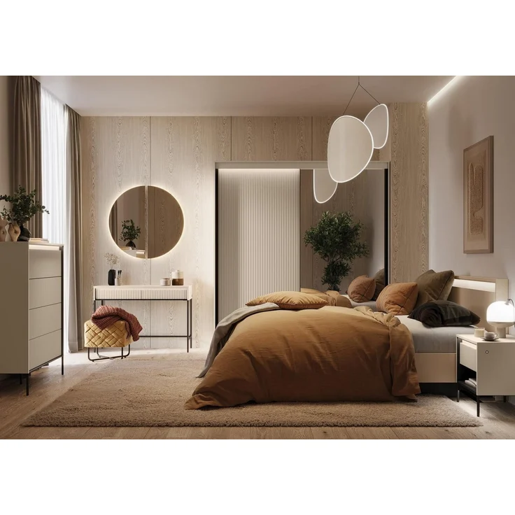 Compleo Kommode mit 3 Schubladen FLORE, Beige modern Kommode mit LED und Lamellen – Bild 2