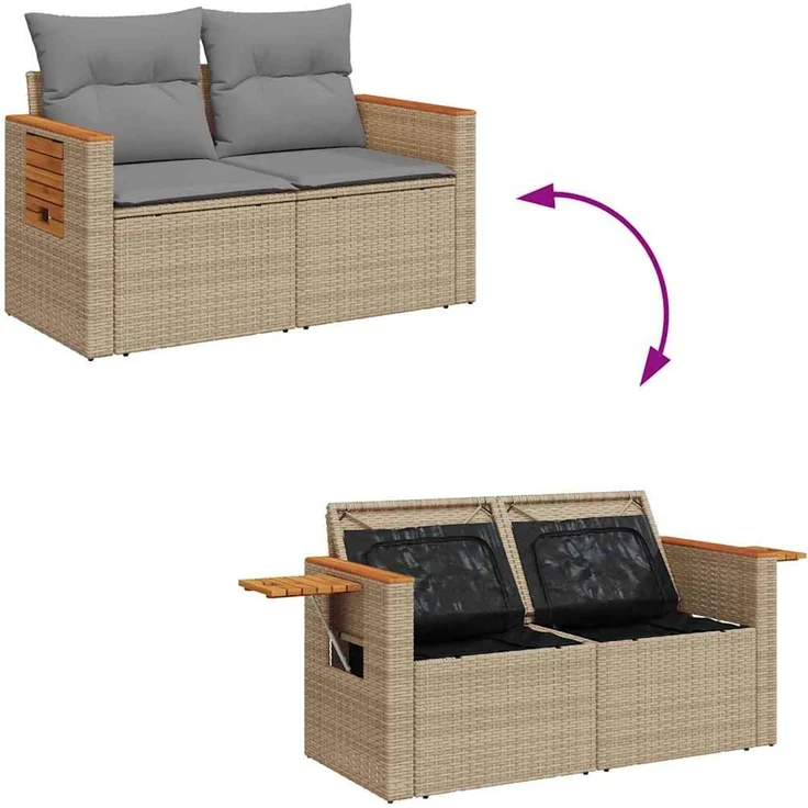 vidaXL 4-tlg. Garten-Sofagarnitur mit Kissen Beige Poly Rattan 3325951 – Bild 5